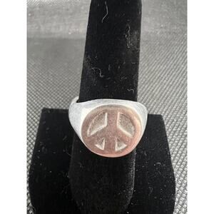 VTG PEACE HIPPIE BOHO SILVER TONE RING SIZE 8.5 CHUNKY UNISEX WOMEN MEN